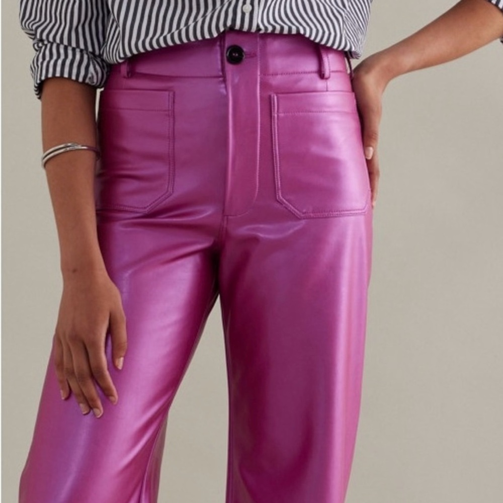 Anthropologie Maeve The Collette, Vegan Leather, Metallic Pink Wide Leg Pants